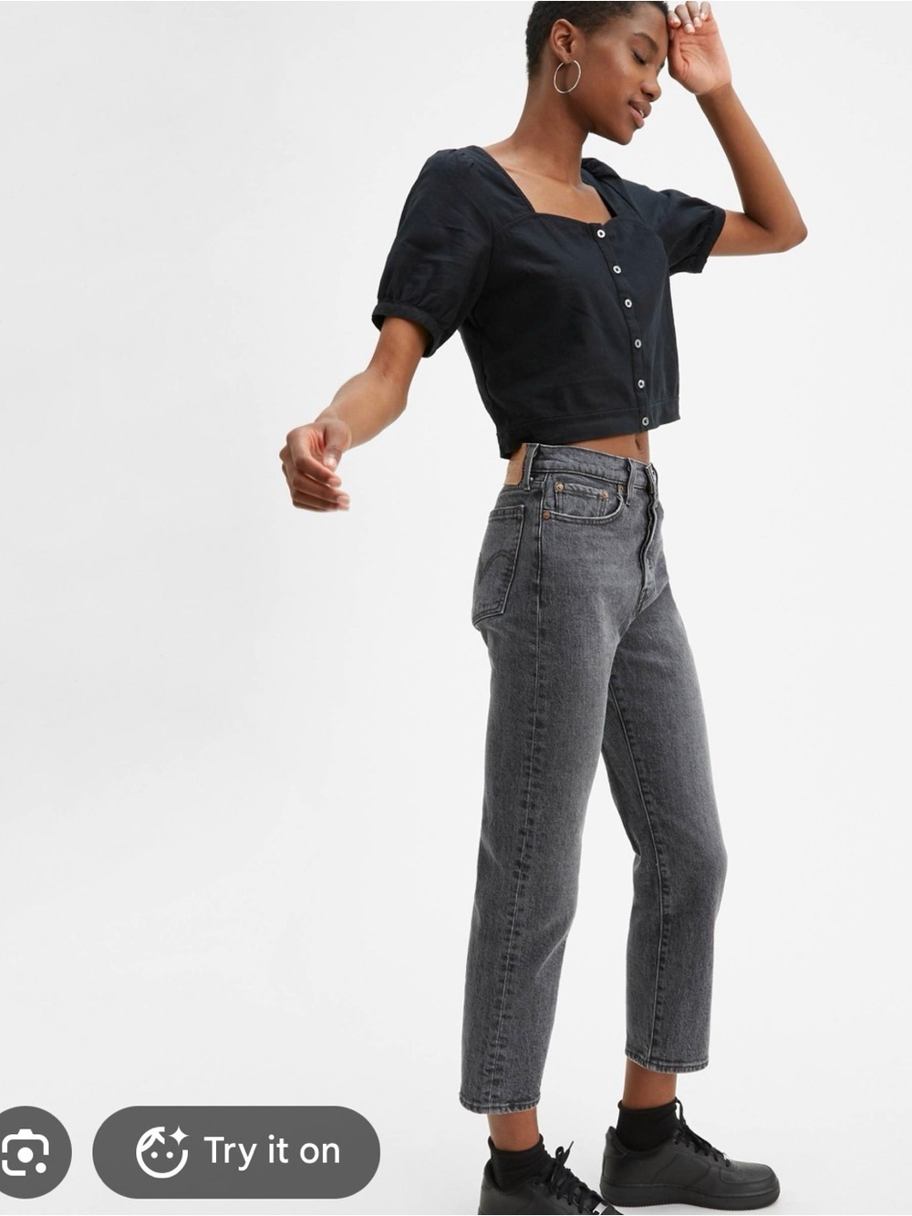 Levi's Washed Black Cropped Straight Jeans